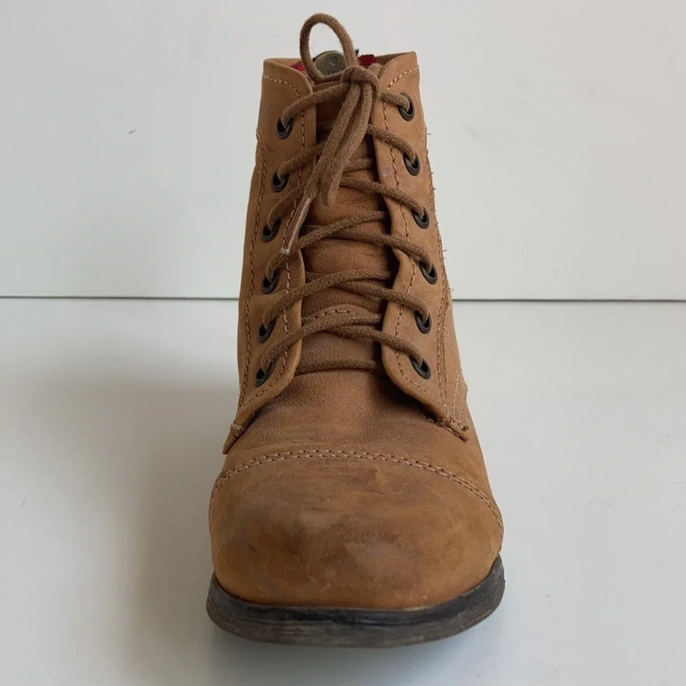 Steve Madden Tuundra lace up back zip camel ankle boot granny paddock boot
